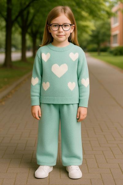 KALPLİ TRİKO KIZ TAKIM Mint Yeşili