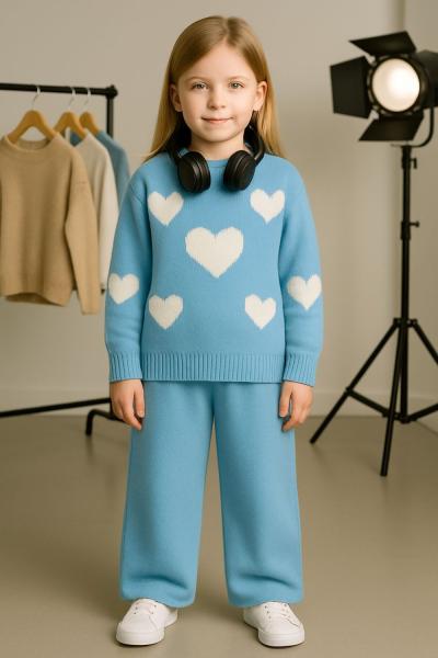 KALPLİ TRİKO KIZ TAKIM Bebe Mavisi