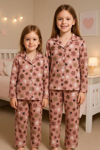 KAR DESENLİ SÜET KIZ PİJAMA TAKIMI Pembe