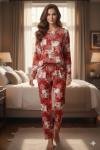 KAR TANELİ YILBAŞINA ÖZEL ANNE PİJAMA TAKIMI Kırmızı