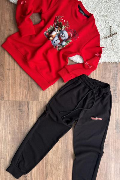 KARDAN ADAM VE CEYLANLI KOLLARI FİYONKLU ÇAKIL TAKIM KIZ TARZ TAKIM Kırmızı Siyah