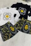KARE İÇİNDE VERSACE PİLELİ ETEK ŞIK KIZ TAKIM Beyaz