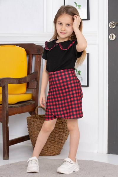 KARELİ BEBE YAKALI WAFFLE ŞORT ETEKLI TAKİM  Kırmızı