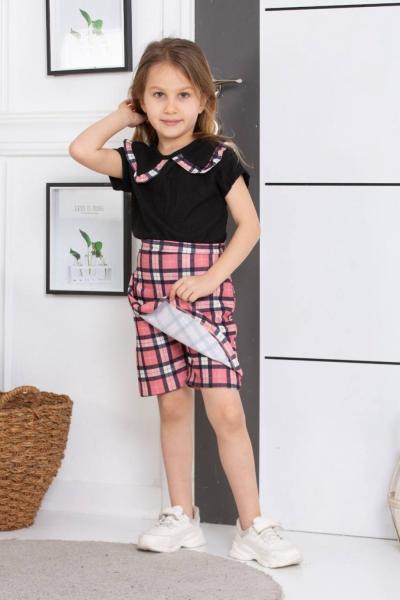 KARELİ BEBE YAKALI WAFFLE ŞORT ETEKLI TAKİM  Somon