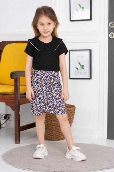 KARELİ BEBE YAKALI WAFFLE ŞORT ETEKLI TAKİM  Leopar