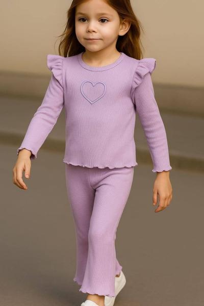 KAŞKORSE KUMAŞ KALPLİ KIZ TAKIM Lila