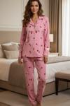 KİRAZLI ANNE SÜET PİJAMA TAKIMI  Pembe