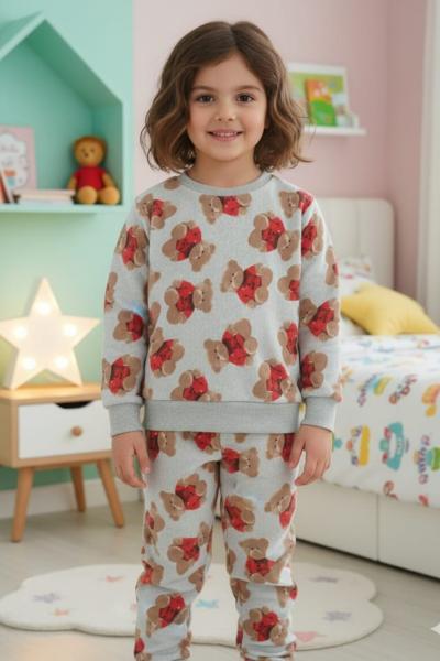 KIRMIZI AYICIKLI 2 İP ŞARDONLU KIZ TAKIM Gri