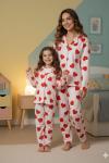 KIRMIZI KALPLİ SÜET ANNE PİJAMA TAKIMI  Beyaz
