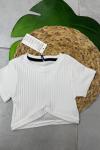 KISA KOLLU FİTİLLİ CROP KIZ TİŞÖRT Pudra
