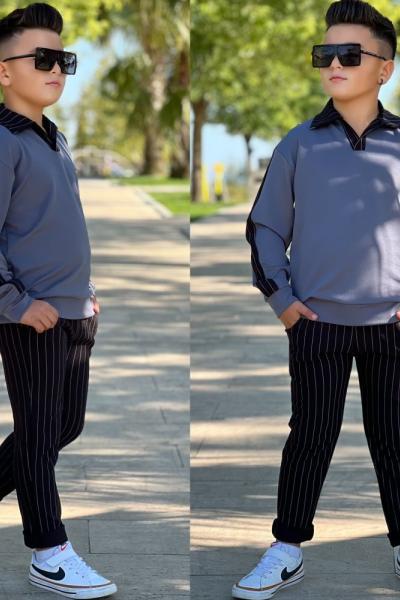 KOLLAR YAKA GARNİLİ PATLİ ÇAKIL TAŞI ERKEK TARZ TAKIM Füme