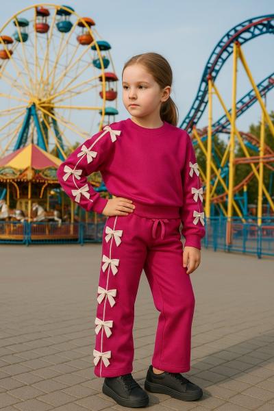 KOLLARI EŞOFMANI FİYONKLU ŞERİTLİ KIZ TAKIM Fuşya