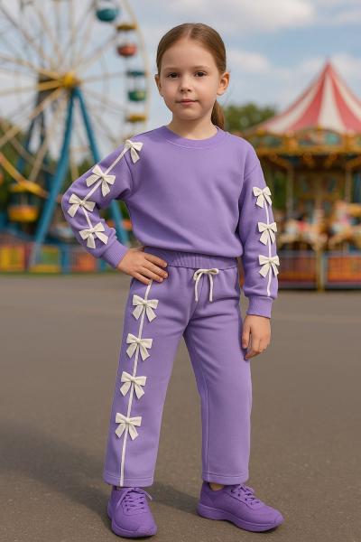 KOLLARI EŞOFMANI FİYONKLU ŞERİTLİ KIZ TAKIM Lila