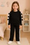 KOLLARI FİYONKLU EŞOFMAN ŞERİTLİ KIZ TAKIM Siyah