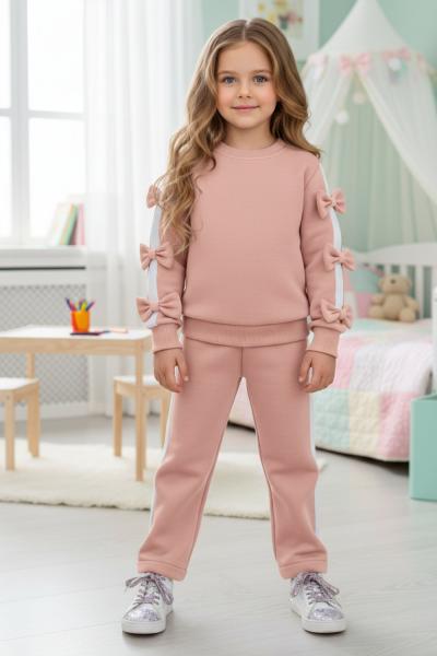 KOLLARI FİYONKLU EŞOFMAN ŞERİTLİ KIZ TAKIM Pudra