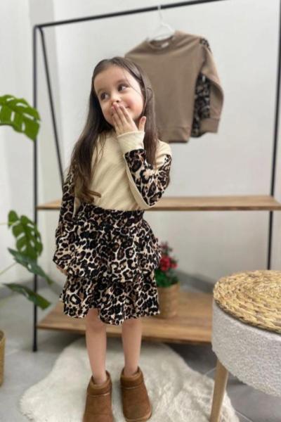 KOLLARI LEOPAR GEÇİŞLİ LEOPAR ETEKLİ TAKIM  Kahverengi