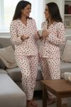 KÜÇÜK KALPLİ SÜET ANNE PİJAMA TAKIMI  Beyaz