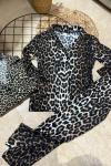 KÜÇÜK LEOPARLI SÜET KIZ PİJAMA TAKIMI Leopar