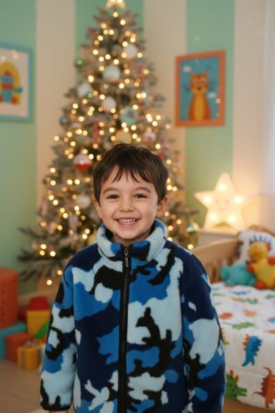 KÜÇÜKLER KAMUFLAJ DESEN POLAR CEKET  Mavi