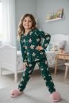 KURABİYELİ YEŞİL SÜET KIZ PİJAMA Yeşil