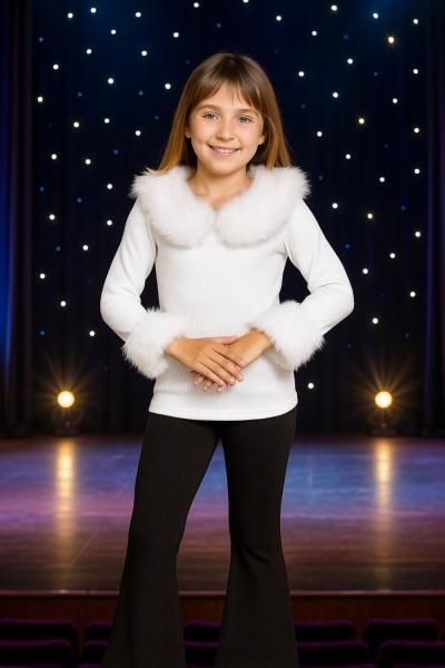 KÜRK YAKA MODEL ALT İSPANYOL TAYTLI KIZ TAKIM Siyah Beyaz