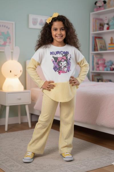 KUROMİ SU YOLU KUMAŞI KIZ TARZ TAKIM Sarı