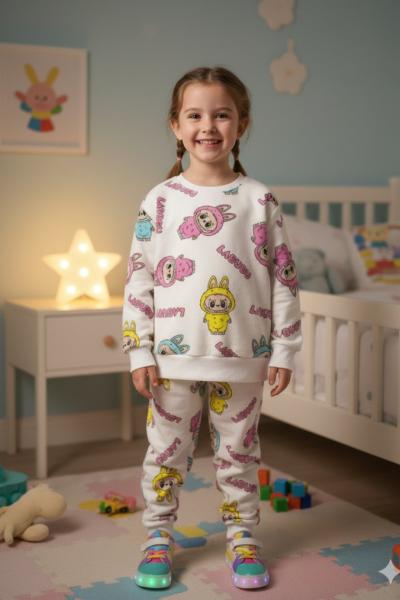 LABUBU 2 İP ŞARDONLU KIZ TAKIM Beyaz