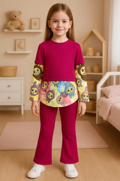 LABUBU FİTİLLİ BURGU KUMAŞ EŞOFMAN TAKIMI  Fuşya