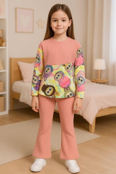 LABUBU FİTİLLİ BURGU KUMAŞ EŞOFMAN TAKIMI  Somon