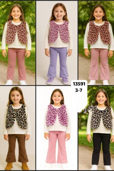 LEOPAR DESEN YELEK 3 LÜ KIZ TAKIM Lila