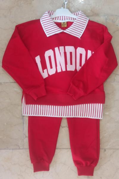 LONDON YAZILI GÖMLEK YAKA 2 İP EŞOFMAN TAKIMI  Kırmızı