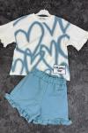 LOVE GOMES FIRST KALPLİ KIZ ŞORTLU TAKIM  Mavi