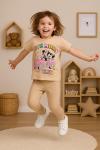 LOVE MOMS YAZAN ARABADA MİNNİE DESEN PENYE KIZ TAKIM Bej