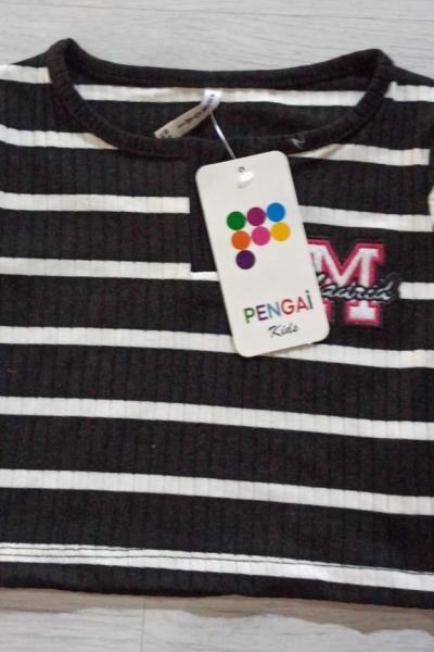 M YAZILI ÇİZGİLİ CROP Siyah