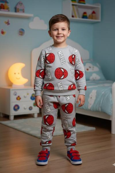 MARVEL YAZILI 2 İP ŞARDONLU ERKEK TAKIM Gri