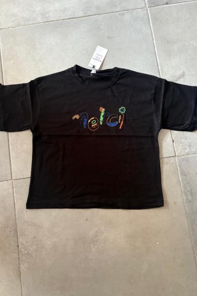 MERCİ KOLLARI FIRFIR KIZ TİŞÖRT  Siyah