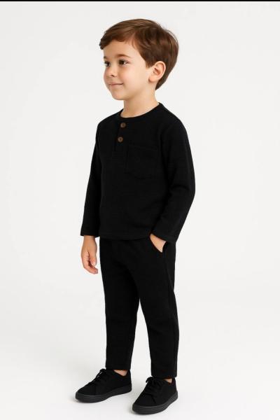 MEVSİMLİK DÜĞMELİ CEP DETAYLI SALAŞ ERKEK TAKİM  Siyah