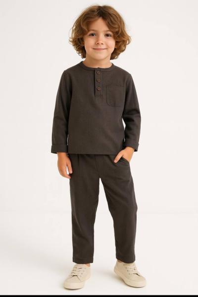 MEVSİMLİK DÜĞMELİ CEP DETAYLI SALAŞ ERKEK TAKİM  Koyu Gri