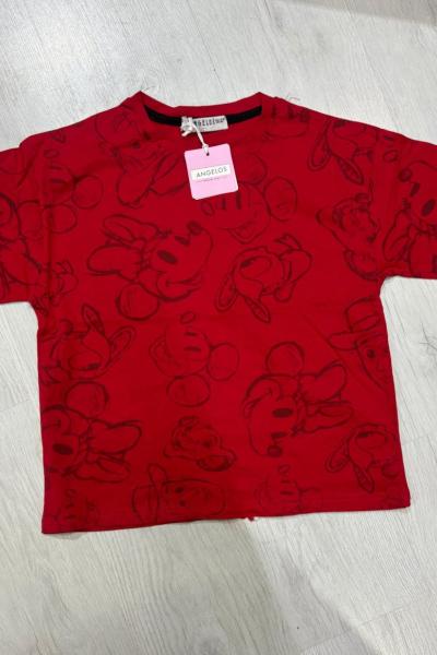 MİCKEY KAFA VE ARKADAŞLARI BASKILI TİŞÖRT  Kırmızı