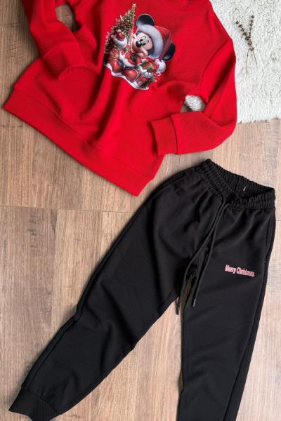 MİCKEYLİ ÇAKIL TAŞI ERKEK TARZ TAKIM Siyah Kırmızı