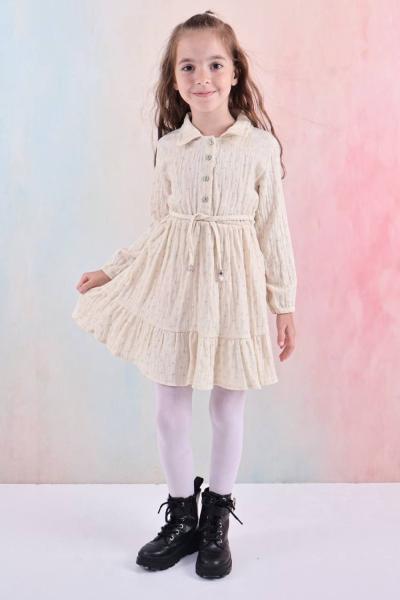 MİNİK ÇİÇEKLİ BELİ İPLİ DÜGMELİ ELBİSE Yeşil