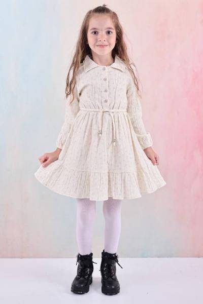 MİNİK ÇİÇEKLİ BELİ İPLİ DÜGMELİ ELBİSE Lila