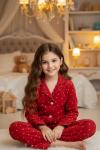 MİNİK KALPLİ SÜET KIZ PİJAMA TAKIMI Kırmızı