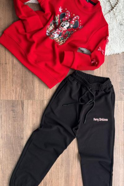 MİNNİE KOLLARI FİYONKLU ÇAKIL TAKIM KIZ TARZ TAKIM Kırmızı Marin