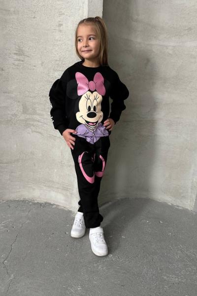 MİNNİE TARZ A KALİTE HAFİF BALON KOL KIZ TAKIM Siyah