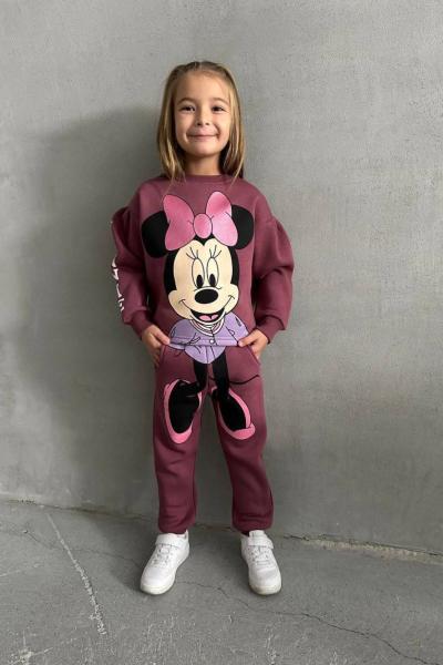 MİNNİE TARZ A KALİTE HAFİF BALON KOL KIZ TAKIM Mürdüm