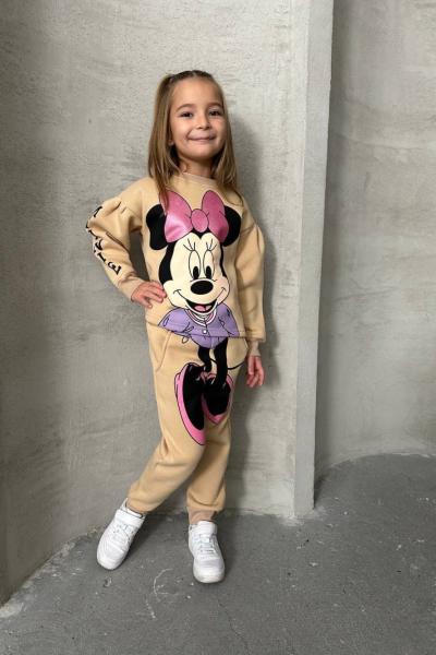 MİNNİE TARZ A KALİTE HAFİF BALON KOL KIZ TAKIM Bej