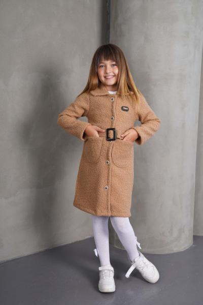 MIU YAZILI CEPLİ KEMERLİ UZUN KABAN Bej