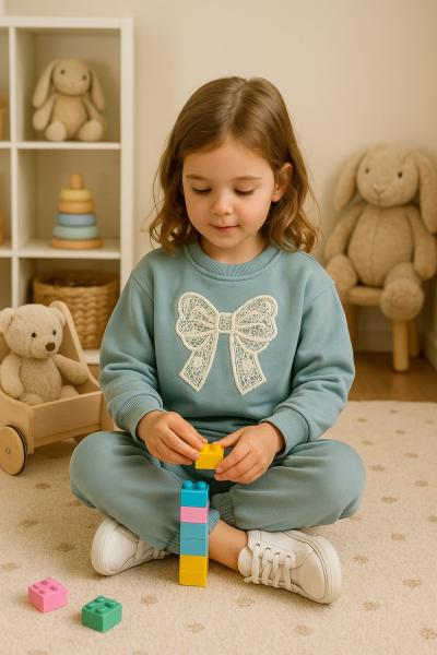 NAKIŞ FİYONKLU İKİ İP PENYE KIZ TAKIM Bebe Mavisi