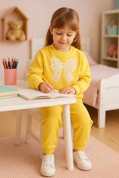 NAKIŞ FİYONKLU İKİ İP PENYE KIZ TAKIM Sarı